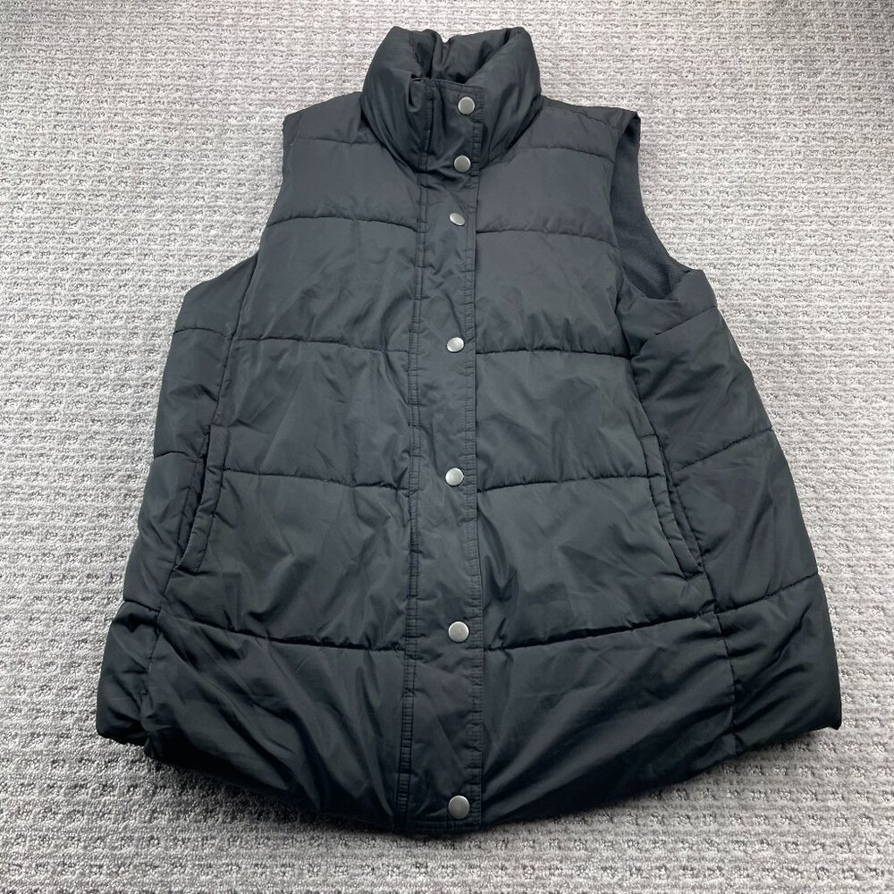Old Navy Buffer Vest Women Size Large L Black Button Full Zip - Mended